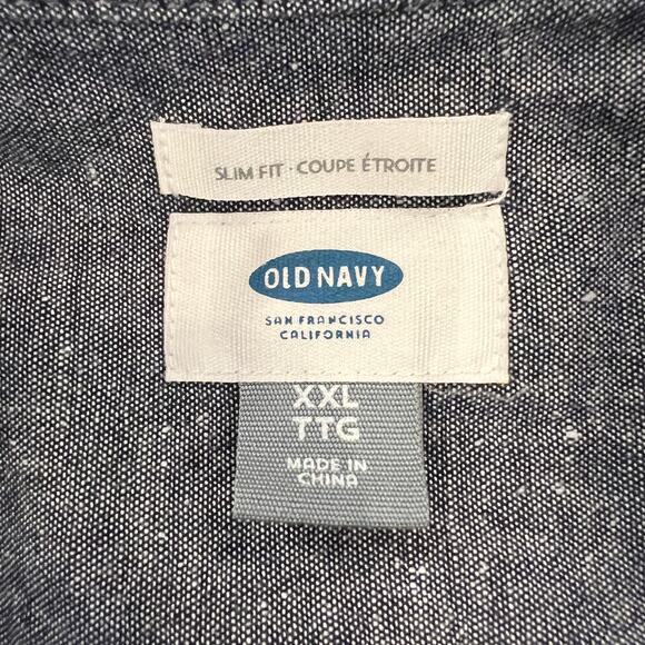 Old Navy Men's Denim Blue Chambray Slim Fit Button Short Sleeve Shirt - SIZE XXL - Picture 3 of 6
